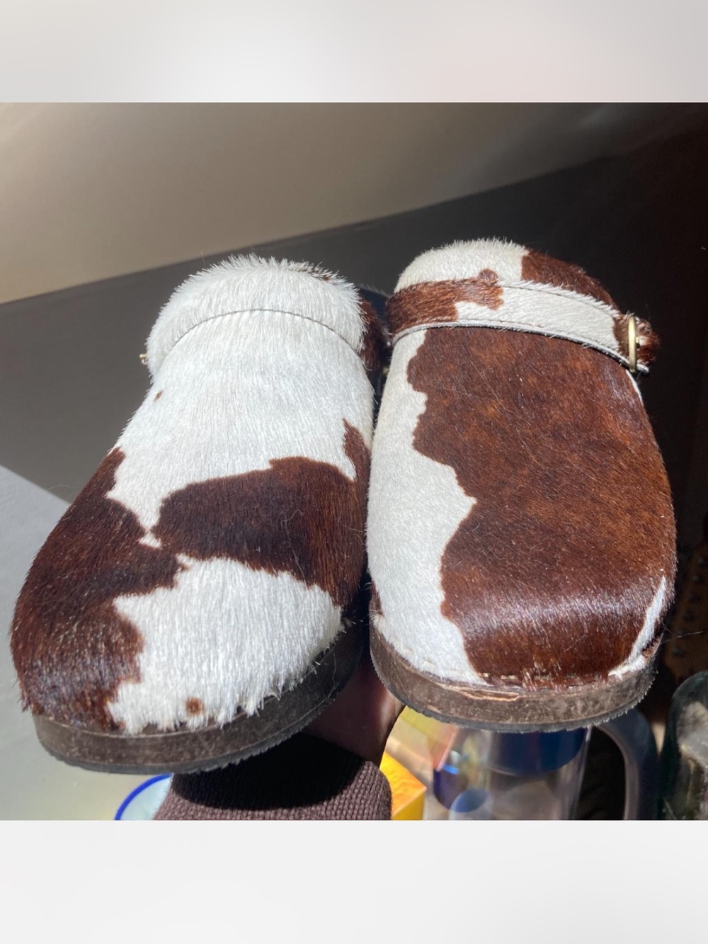 Re/Done Cowhide Leather Clog Mule - Brown & White - Picture 3 of 6